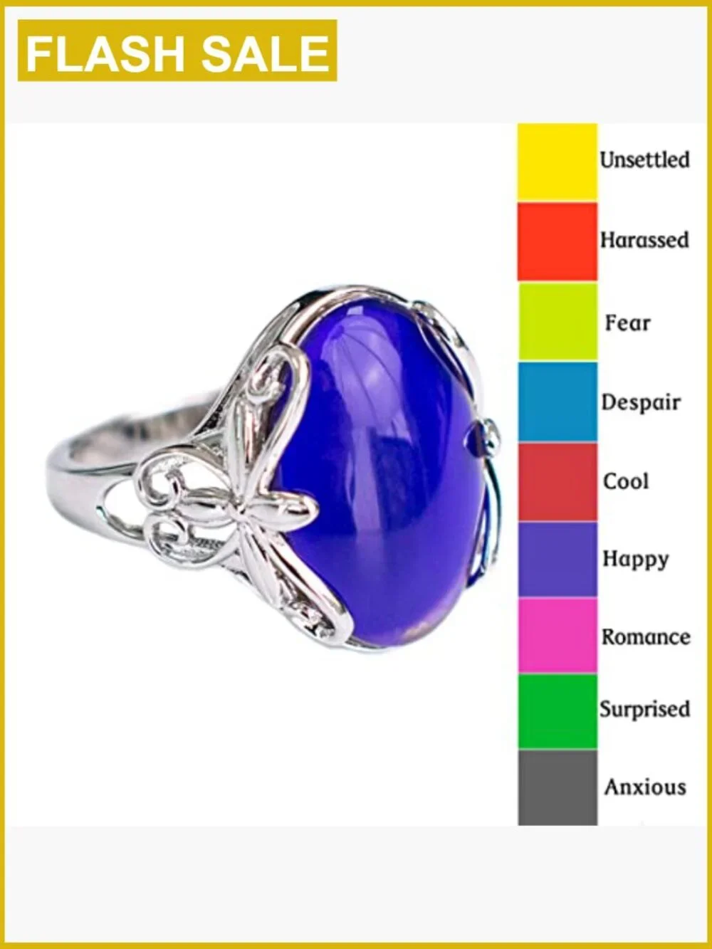 925 Sterling Silver Mood Ring with Color Changing Stone